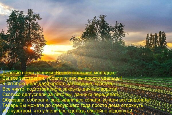 Открытка Дорогие наши дачники, Вы все большие молодцы, Вы все заготовили, убрали, у нас вы просто удальцы! К