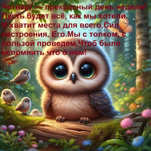 Открытка Четверг — прекрасный день недели! Пусть будет всё, как мы хотели. И хватит места для всего, Сил, нас