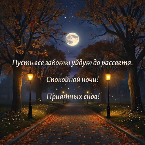 Открытка Пусть все заботы уйдут до рассвета. Спокойной ночи! Приятных снов!