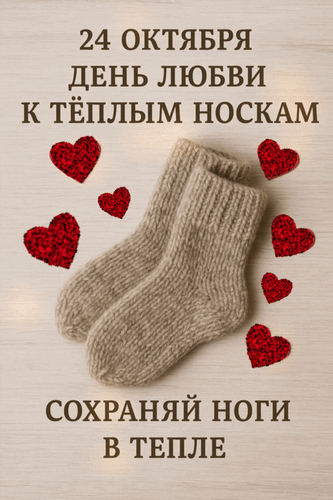 Анимированная открытка 24 октября День любви к тёплым носкам. Сохраняйте ноги в тепле.