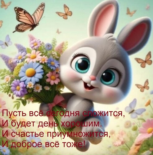 Открытка Пусть всё сегодня сложится, и будет день хорошим. И счастье приумножится, и доброе всё тоже!