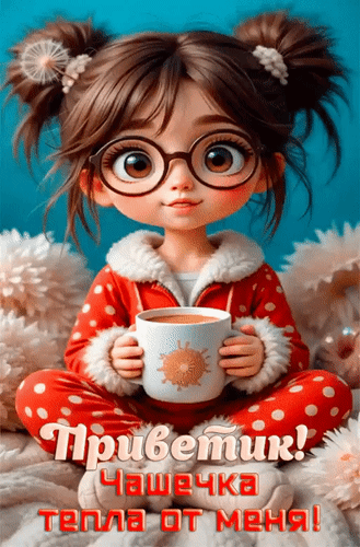 Анимированная открытка Приветик! Чашечка тепла от меня!