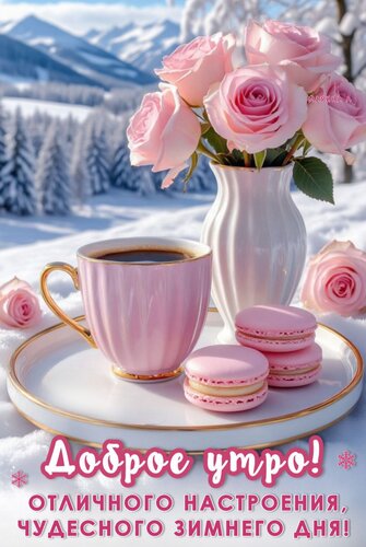 Открытка Доброе утро! Отличного настроения, чудесного зимнего дня!