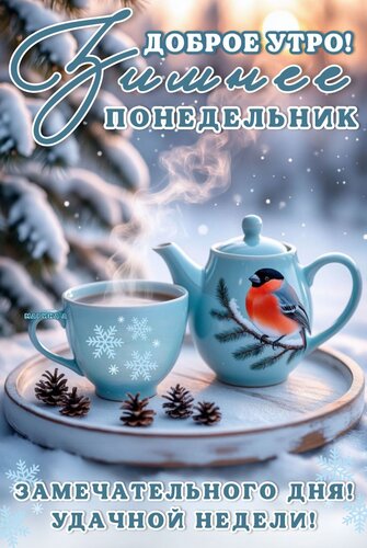 Открытка Доброе зимнее утро! Понедельник. Замечательного дня! Удачной недели!