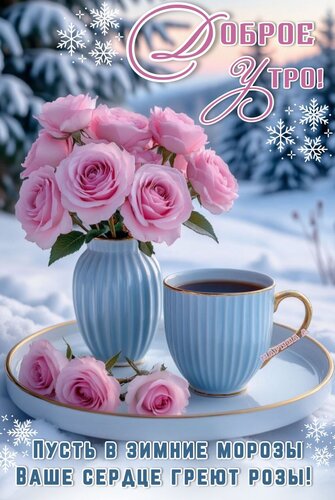 Открытка Доброе утро! Пусть в зимние морозы ваше сердце греют розы!