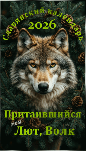 Анимированная открытка 2026 Славянский календарь Притаившийся Лют, Волк