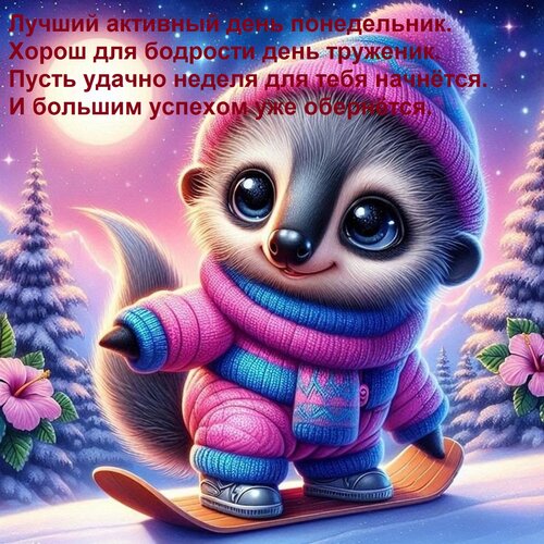 Открытка Лучший активный день понедельник. Хорош для бодрости день труженик. Пусть удачно неделя для тебя нач