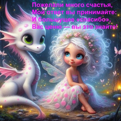 Открытка Пожелали много счастья, мой ответ вы принимайте и большущее «спасибо». Вас ценю — вы это знайте!