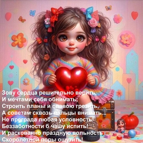 Открытка Зову сердца решительно верить, и мечтами себя обнимать. Строить планы и славою грезить...