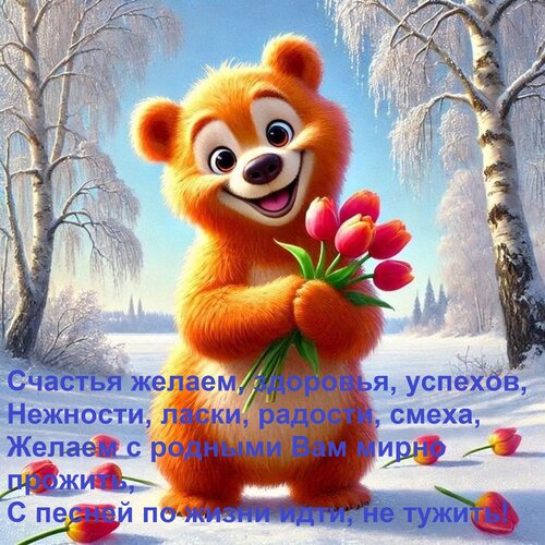 Открытка Счастья желаем, здоровья, успехов, нежности, ласки, радости, смеха. Желаем с родными Вам мирно прожить