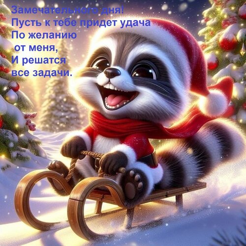 Открытка Замечательного дня! Пусть к тебе придет удача по желанию от меня, и решатся все задачи.