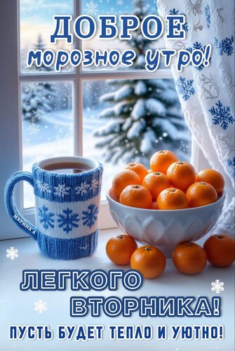 Открытка Доброе морозное утро! Легкого вторника! Пусть будет тепло и уютно!