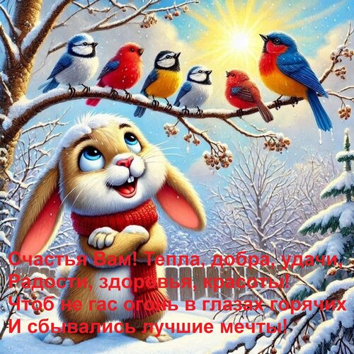 Открытка Счастья вам! Тепла, добра, удачи, радости, здоровья, красоты! Чтоб не гас огонь в глазах горячих 