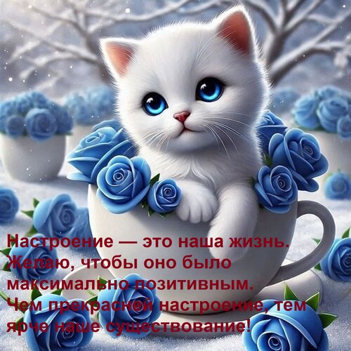 Открытка Настроение — это наша жизнь. Желаю, чтобы оно было максимально позитивным. Чем прекрасней настроен