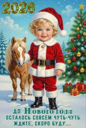 Открытка 2026. До Нового года осталось совсем чуть-чуть. Ждите. Скоро буду.