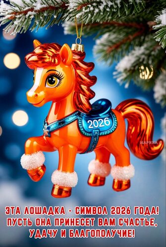 Открытка Эта Лошадка - символ 2026 года! Пусть она принесет вам счастье, удачу и благополучие!