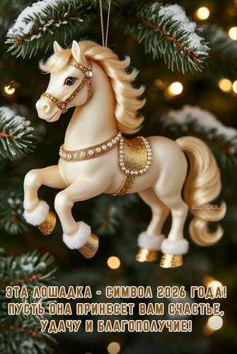 Открытка Эта Лошадка - символ 2026 года! Пусть она принесет вам счастье, удачу и благополучие!