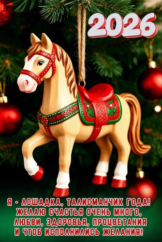 Открытка Я - Лошадка, талисманчик года! Желаю счастья очень много, любви, здоровья, процветания и чтоб...