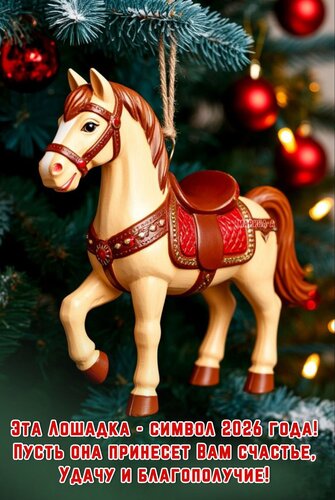 Открытка Эта Лошадка - символ 2026 года! Пусть она принесет вам счастье, удачу и благополучие!