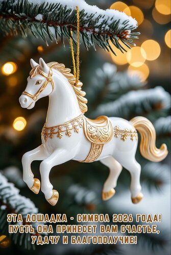 Открытка Эта Лошадка - символ 2026 года! Пусть она принесет вам счастье, удачу и благополучие!