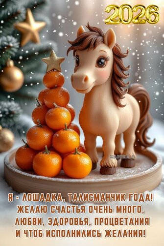 Открытка Я - Лошадка, талисманчик года! Желаю счастья очень много, любви, здоровья, процветания и чтоб...
