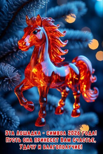 Открытка Эта Лошадка - символ 2026 года! Пусть она принесет вам счастье, удачу и благополучие!