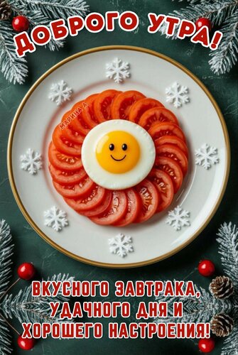 Открытка Доброго утра! Вкусного завтрака, удачного дня и хорошего настроения!