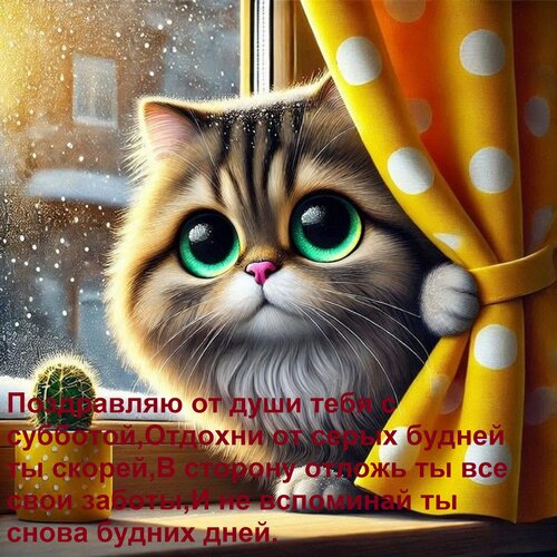 Открытка Поздравляю от души тебя с субботой, отдохни от серых будней ты скорей,