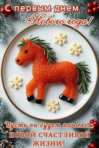 Открытка С первым днем Нового года! Пусть он будет началом новой счастливой жизни!