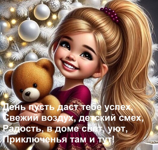 Открытка День пусть даст тебе успех, свежий воздух, детский смех, радость, в доме свет, уют, приключенья там и тут