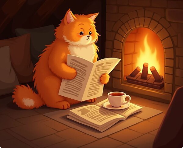 Открытка Кот у камина