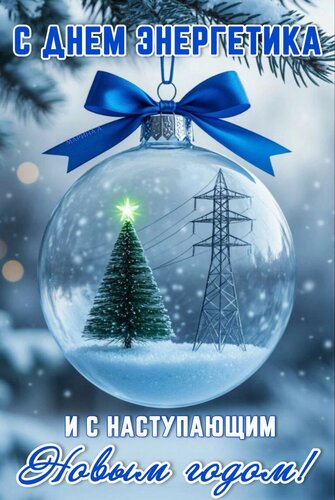 Открытка С днем энергетика и с наступающим Новым годом!