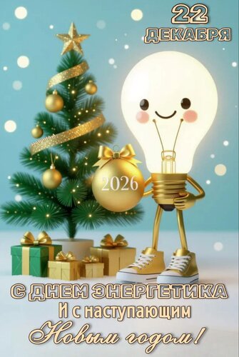 Открытка 22 декабря. С днем энергетика. И с наступающим Новым годом!