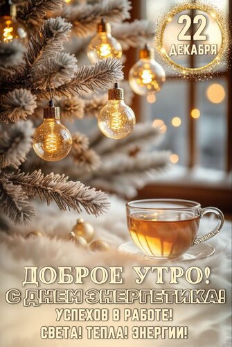 Открытка 22 декабря. Доброе утро! С днем энергетика! Успехов в работе! Света, тепла, энергии!