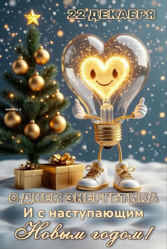 Открытка 22 декабря. С днем энергетика и с наступающим Новым годом!
