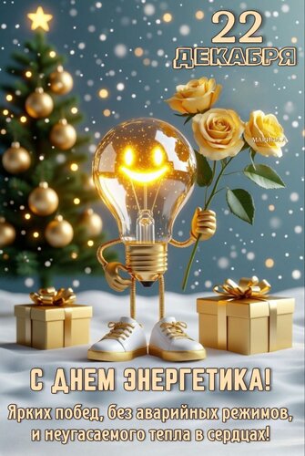 Открытка 22 декабря. С днем энергетика! Ярких побед, без аварийных режимов, и неугасаемого тепла в сердцах!