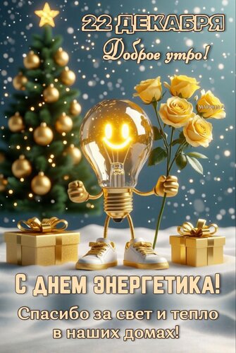 Открытка 22 декабря. Доброе утро! С днем энергетика! Спасибо за свет и тепло в наших домах!