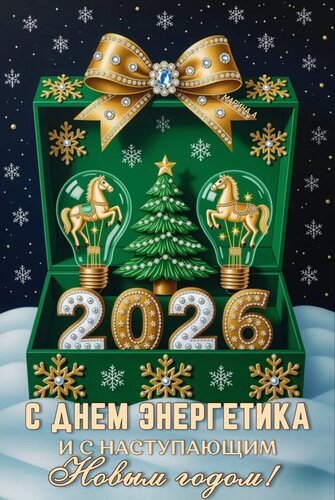 Открытка С днем энергетика и с наступающим Новым годом!