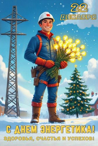 Открытка 22 декабря. С днем энергетика! Здоровья, счастья и успехов!