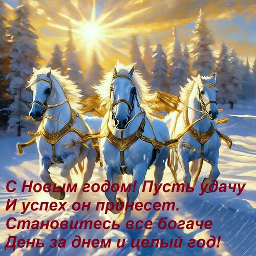 Открытка С Новым годом! Пусть удачу и успех он принесет. Становитесь все богаче день за днем и целый год!