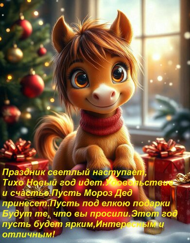 Открытка Праздник светлый наступает, тихо Новый год идет. Удовольствие и счастье пусть Мороз Дед принесет.