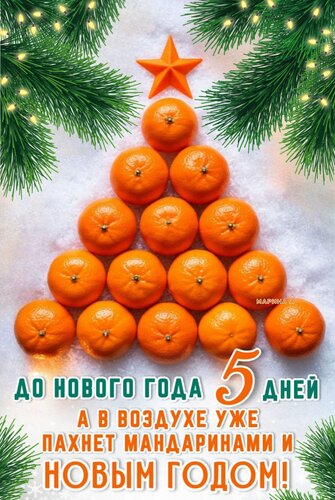 Открытка До Нового года 5 дней. А в воздухе уже пахнет мандаринами и Новым годом!