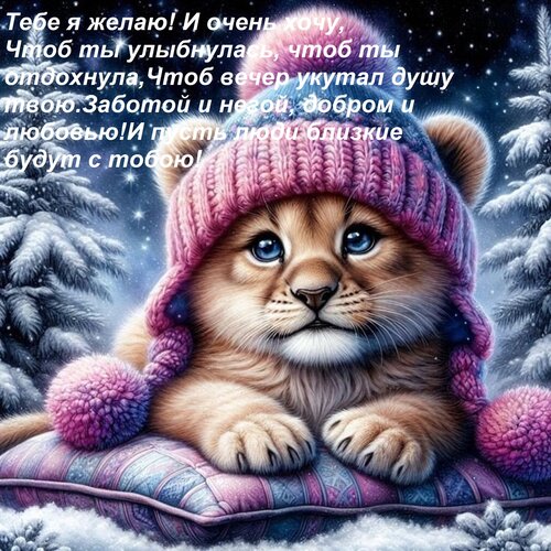 Открытка Хорошего вечера, очень беспечного тебе я желаю! И очень хочу, чтоб ты улыбнулась, чтоб ты отдохнула...