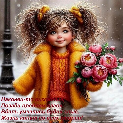 Открытка Наконец-то выходные, позади проблем вагон. Вдаль умчались будни злые, жизнь кипит со всех сторон!