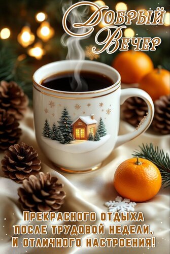 Открытка Добрый вечер! Прекрасного отдыха после трудовой недели. И отличного настроения!