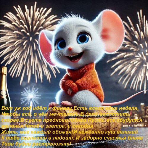 Открытка Вот уж год идёт к финалу, есть всего одна неделя, чтобы всё, о чём мечталось, в дело воплотить скорее.