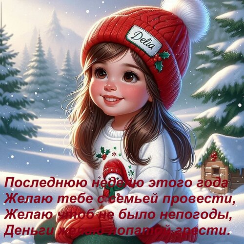 Открытка Последнюю неделю этого года желаю тебе с семьей провести, желаю чтоб не было непогоды, деньги желаю