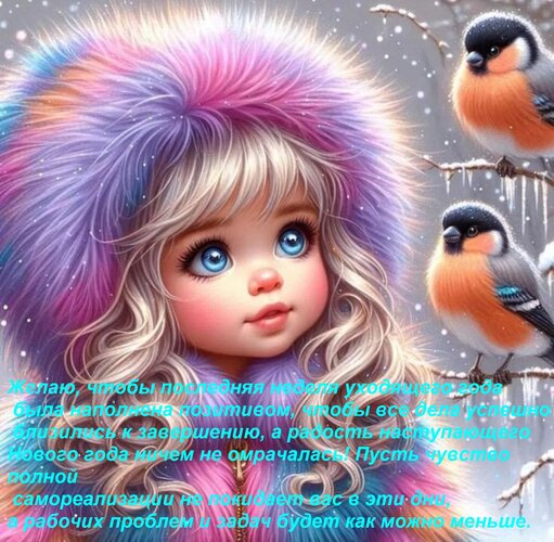 Открытка Желаю, чтобы последняя неделя уходящего года была наполнена позитивом, чтобы все дела успешно близ