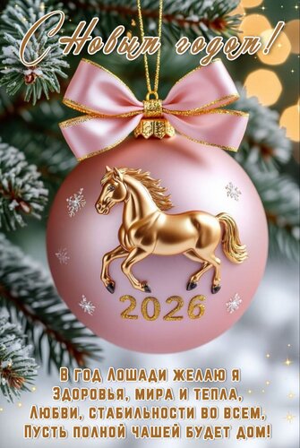Открытка С Новым годом! В год Лошади желаю я здоровья, мира и тепла, любви, стабильности во всем...