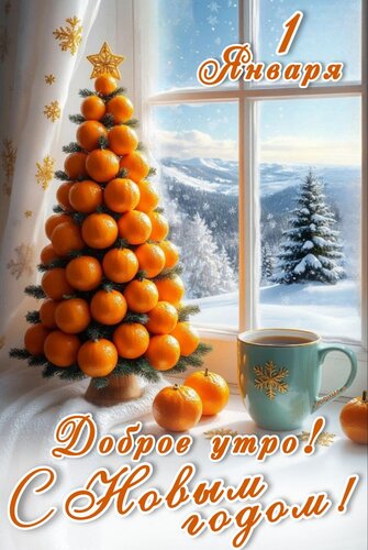 Открытка 1 Января. Доброе утро! С Новым годом!